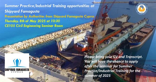 Summer Practice/Industrial Training opportunities at Shipyard Famagusta
