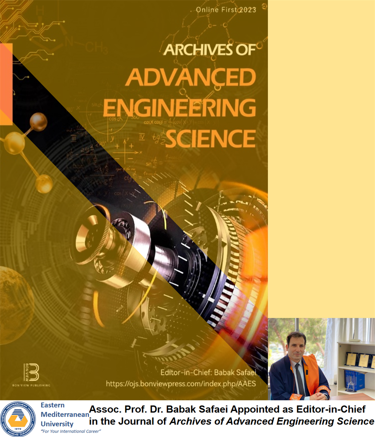 Assoc. Prof. Dr. Babak Safei Appointed as Editor-in-Chief in the Journal of "Archives of Advanced Engineering Science"