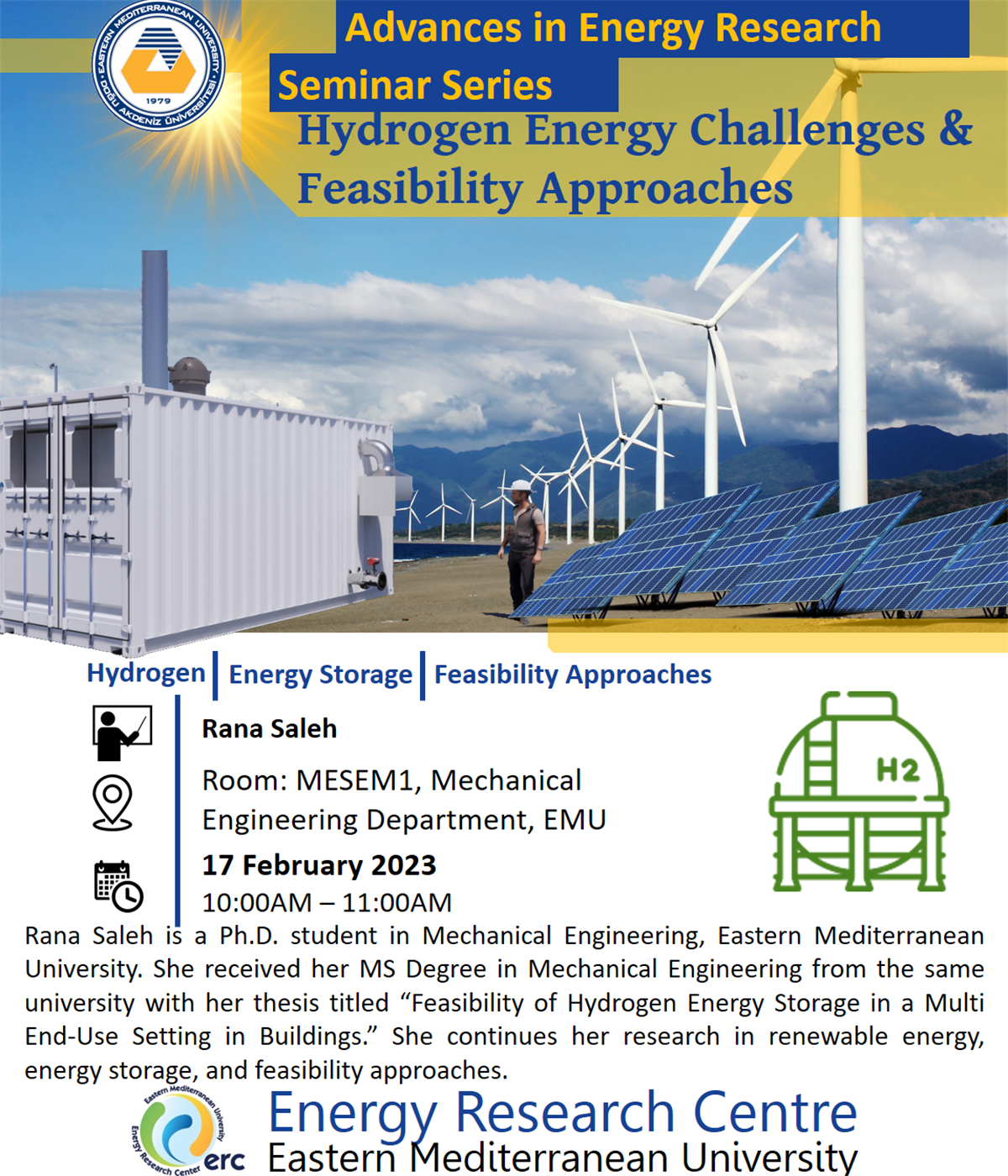 Advances in Energy Research Seminar Series "Hydrogen Energy Challenges & Feasibility Approches"