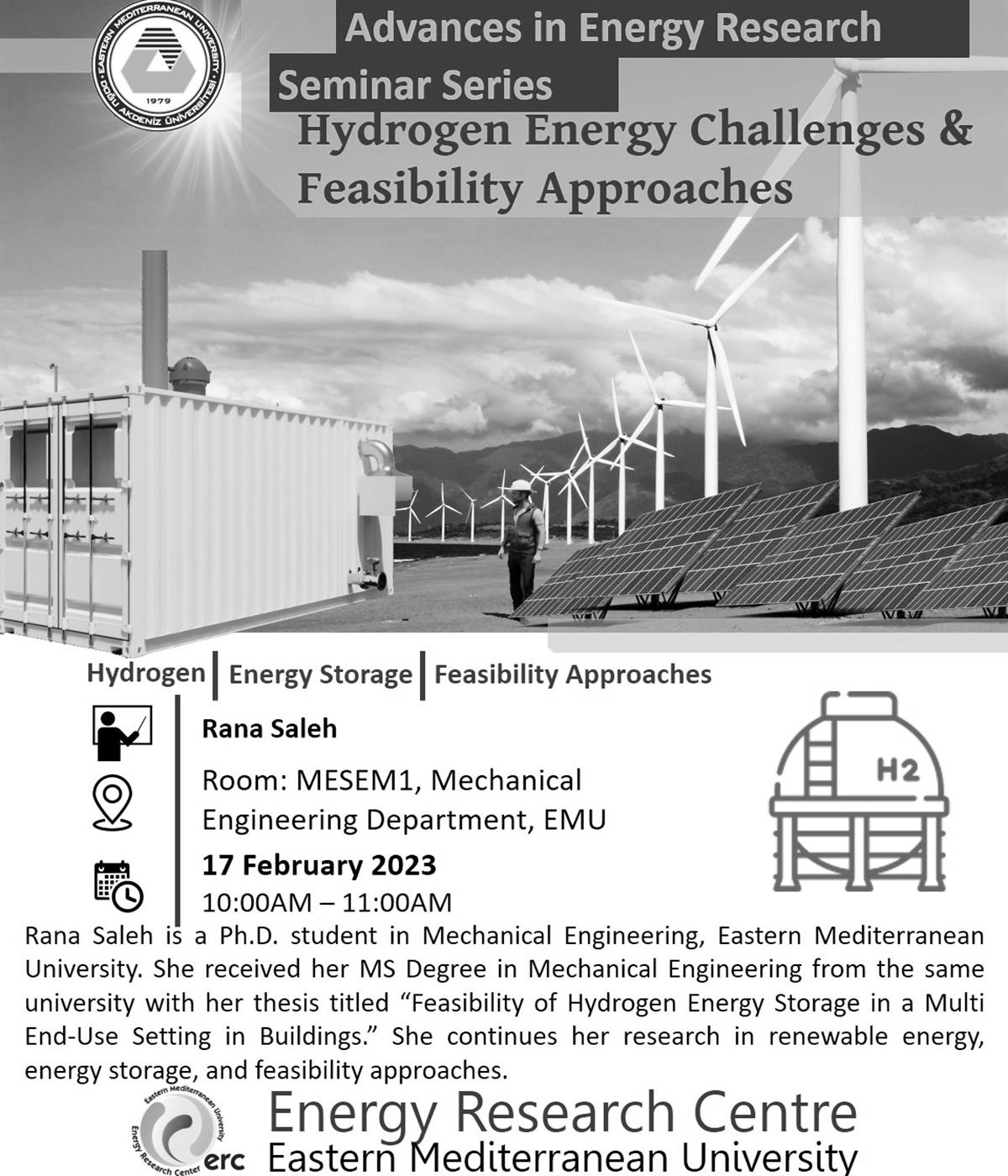POSTPONED Advances in Energy Research Seminar Series "Hydrogen Energy Challenges & Feasibility Approches"