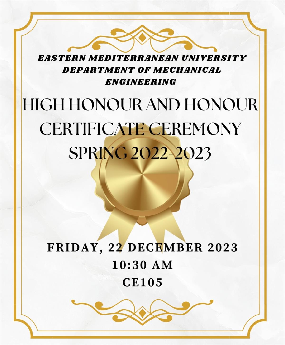 High Honour & Honour Spring 2022-2023 Certificate Ceremony